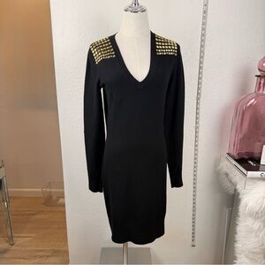 Michael Kors‎ Studded Shoulder V-Neck Sweater Dress/Black/Sz.Small